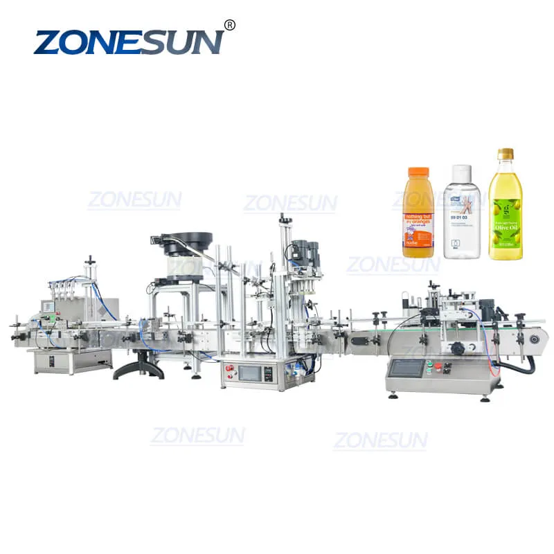 ZS-FAL180C10 Automatic Desktop Juice Liquid Dropper Bottle Filling Capping Labeling Machine Line With Vibratory Bowl Sorter